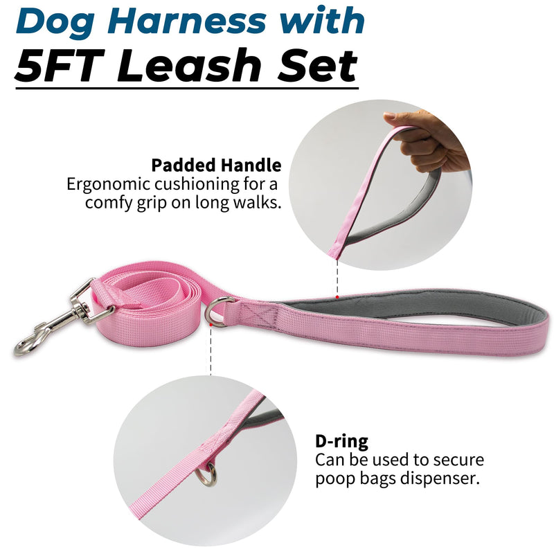 Escape Proof Dog Harness and Leash Set, Lightweight Dog Harness with Lift and Assist Handle, No Pull Reflective Pet Vest for Small Medium Dogs, Ideal for Puppy Walking and Training (Pink, M) Pink (Harness+Leash) - PawsPlanet Australia