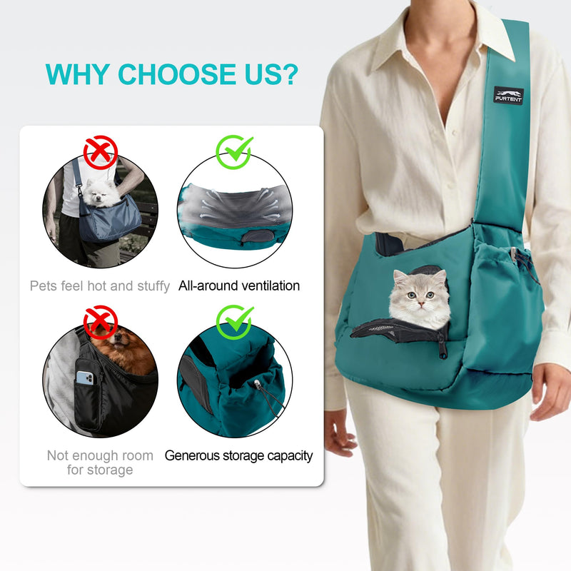 Dog Carrier Sling for Small Dogs & Cats Hand-Free Puppy Sling Purses with Storage Bag and Adjustable Shoulder Strap, Pet Sling Carrier Up to 8.8 Lbs (Blue) Blue Max 8.8lbs - PawsPlanet Australia