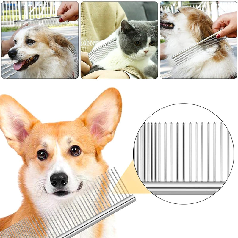 4 PCS Stainless-Steel Comb Dog Combs for Knots, Mats & Loose Hair Removal - Effective Dematting Tool, Comfortable, Lightweight, Portable & Safe for Dogs, Cats & Pets - PawsPlanet Australia