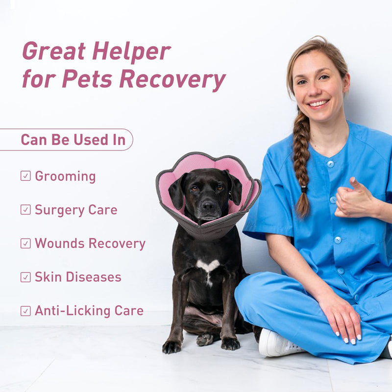 IECOii Soft Dog Cone, Soft Elizabethan Collar Anti Lick Dog Collar Pink S | Breathable Air Mesh|Covered Smooth Snap Buttons|Soft Rounded Edge|Stops Lick-Scratch Injury Cycle|Reusable Long-Term S---Neck:9.4-11.8in