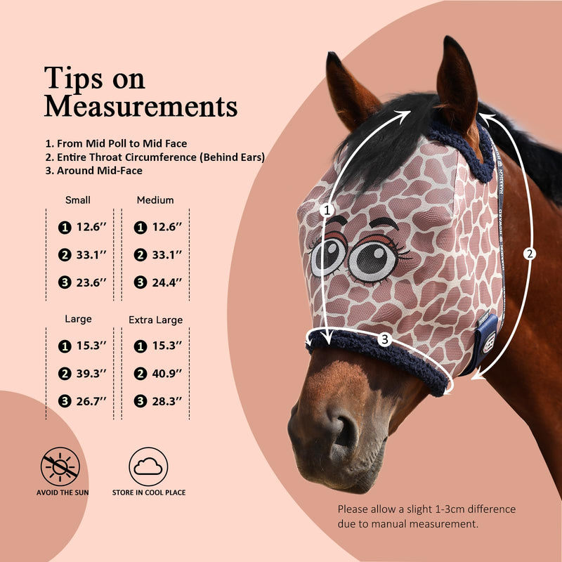 Harrison Howard All Round Mesh Horse Fly Mask UV Protective with Fleece Padded Edging and Fun Prints Forelock Opening Design Mask for Horse Giraffe Large