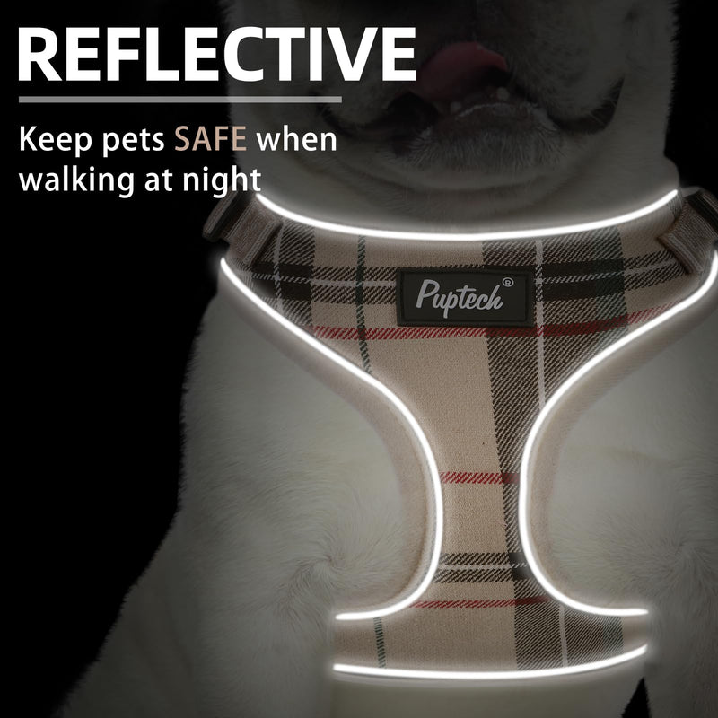 PUPTECK Soft Mesh Dog Harness and Leash Set Pet Puppy Cat Adjustable Reflective Padded Vest No Pull Harnesses, Beige, S S (NECK: 13-15", CHEST: 14-18") - PawsPlanet Australia