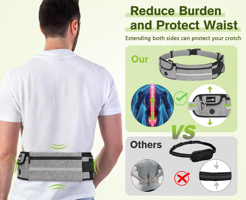 Pecute Hands Free Dog Leash 2 Dogs, Waist Belt Fanny Pack with Soft Padded, Dual Dog Leash with Pouch, 3 Padded Handles, Durable Bungee, Double Dog Leash for Running Walking Hiking Jogging Biking Gray-new - PawsPlanet Australia