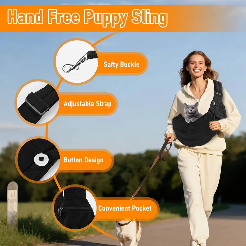 Dog Carrier Sling, Hand Dog Carrying Bag, Puppy Sling with Adjustable Shoulder Strap, Front Pocket, Machine Washable Pet Carrier Bag Shoulder Bag for Puppy Cat Pet - PawsPlanet Australia