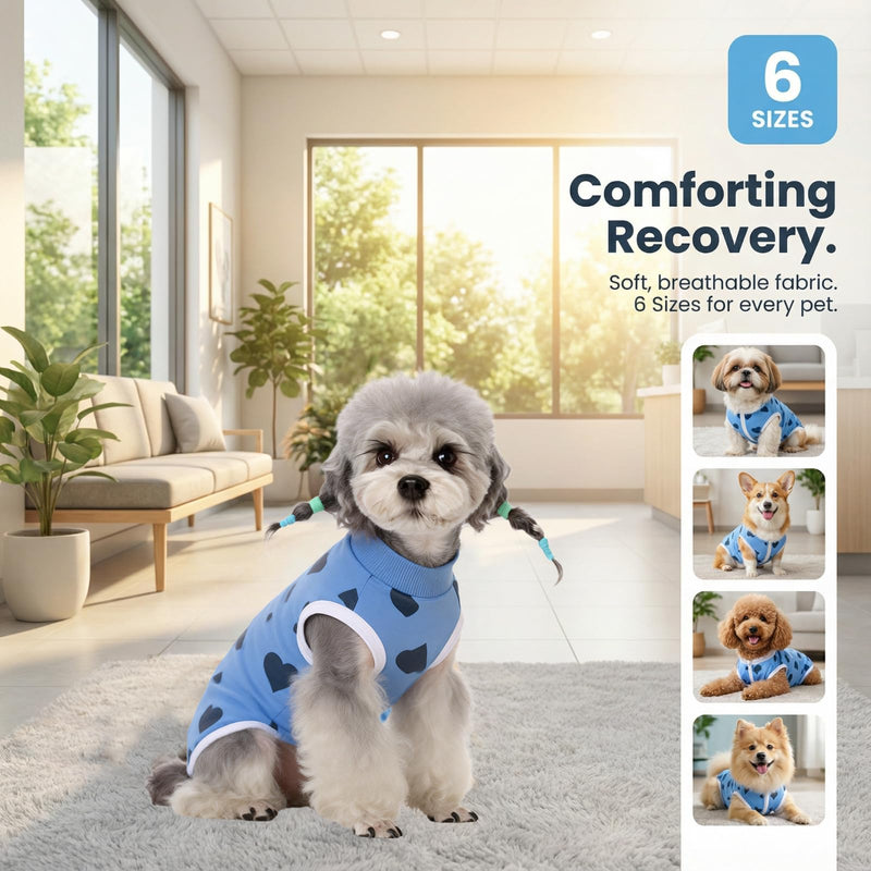 Dog Recovery Suit, Anti-Licking Puppy Medical Surgical Suits Post-Operative Abdominal Wounds Protector, Cotton with Top Zip Cozy Dogs Onesie for Small Medium Dog Cat Cone Alternative (M, B)