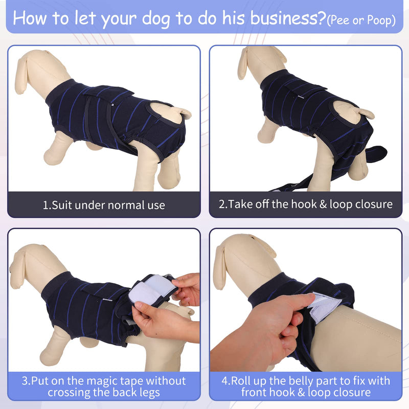 Kuoser Dog Surgery Suit Female Spay, Soft Dog Recovery Suit Male Neuter Anti Licking Dog Onesie E-Collar & Cone Alternative, Breathable Dog Surgical Suit for Surgery Recovery, Blue Strips XL X-Large (Back: 20.1" - 24.8"; Weight: 42 - 75LB) - PawsPlanet Australia