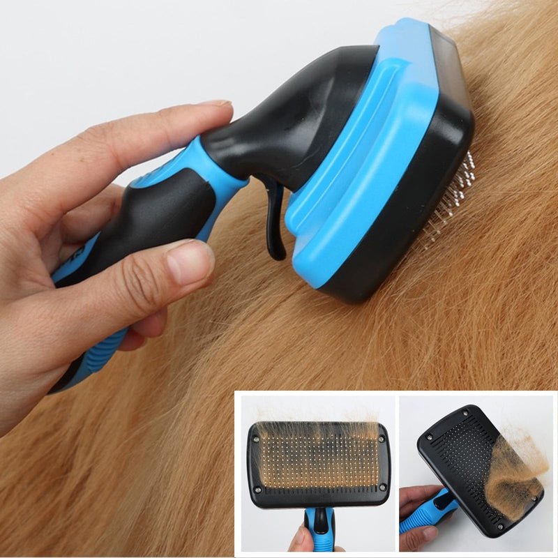 Dog Brush Kit for Grooming Short & Long Haired Dogs & Cats, 4-in-1 Pet Grooming Set with Self-Cleaning Slicker Brush, Deshedding Tool, Shampoo Bath Comb, Massge Comb (Blue Black) Blue Black - PawsPlanet Australia