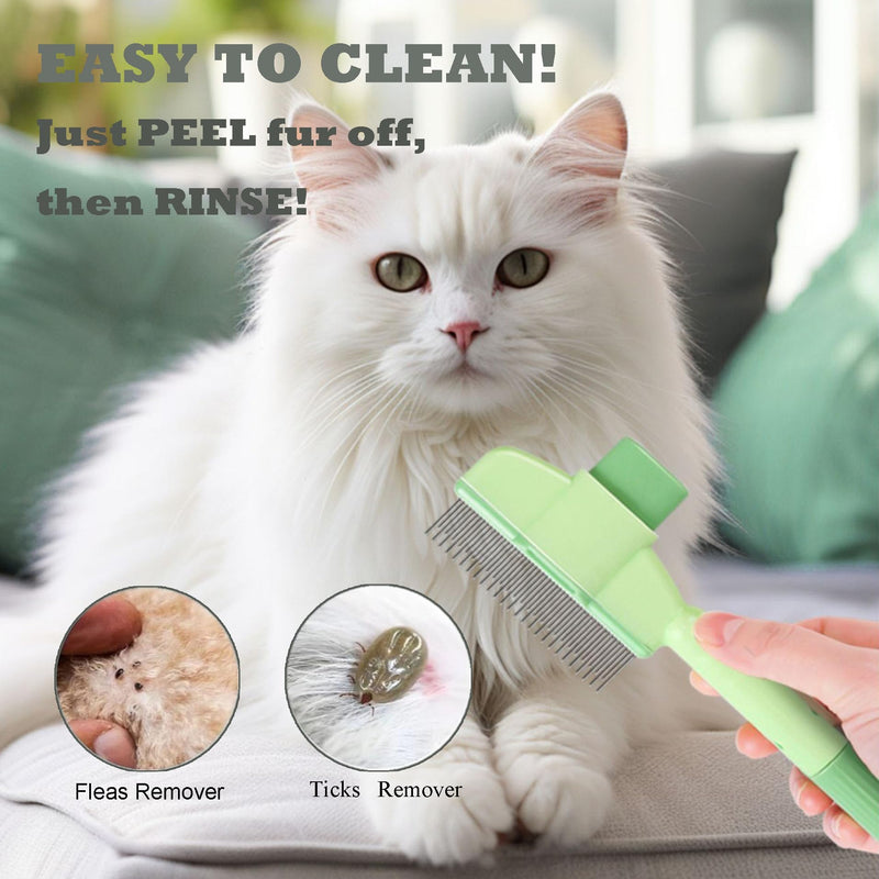 2PCS Pet Hair Removal Comb Flea Comb, Multifunctional Cat Brush with Release Button, Grooming Brush Supplies for Detangling Thinning and Shedding, All Hair Types (Green&Yellow)
