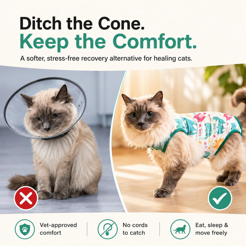 Cat Recovery Suit Surgical Onesie - Post Surgery - Soft Breathable Fabric - No-Cord Design - Protects Wounds and Skin After Spay or Neuter - Male and Female Cats | XX-Large