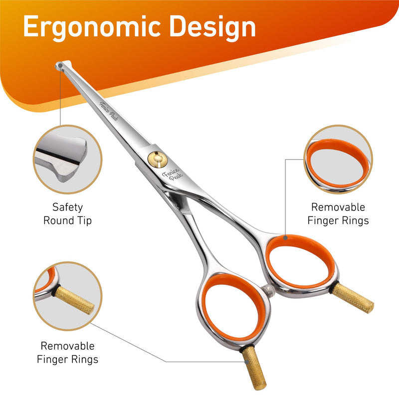 Fenice Peak 5" 3-in-1 Dog Grooming Scissors Set with Comb, Straight, Curved & Thinning Shears, Japanese 440C Stainless Steel Pet Grooming Kit for Dogs and Cats, Sharp Durable Blades Combo 5" - PawsPlanet Australia