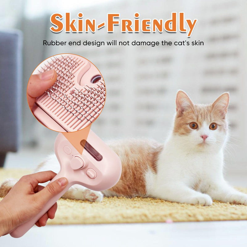 Cat Steam Brush with Release Button, Pet Spray Brushes for Shedding & Grooming, Mist Comb for Pet Long Short Haired, Steamy Brush for Cats Removing Loose Fur and Massage (Pink) Pink - PawsPlanet Australia