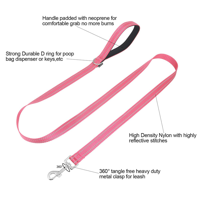 Reflective Nylon Dog Leash for Walking,Strong Dog Leash with Padded Handle for Medium and Large Dogs,6 FT,Hot Pink Hot pink 1" x 6 FT - PawsPlanet Australia