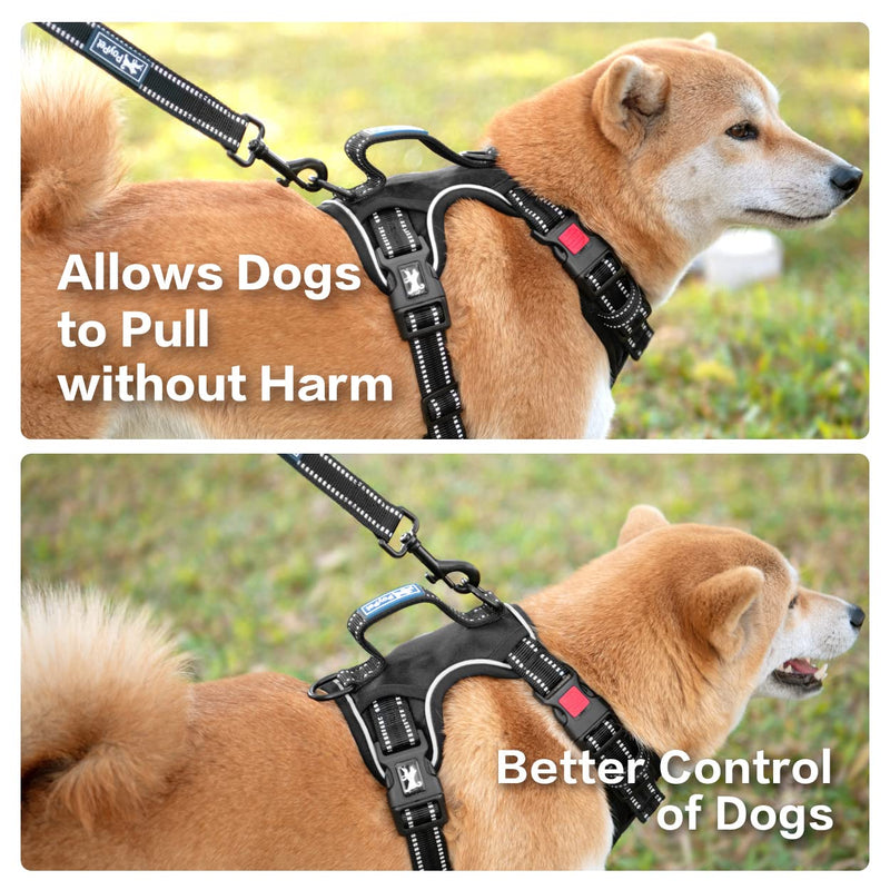 PoyPet No Pull Dog Harness, No Choke Front Clip Reflective Dog Vest with Soft Padded Vertical Handle, 3 Leash Attachments for Small Medium Large Dogs (Black,M) Black - PawsPlanet Australia