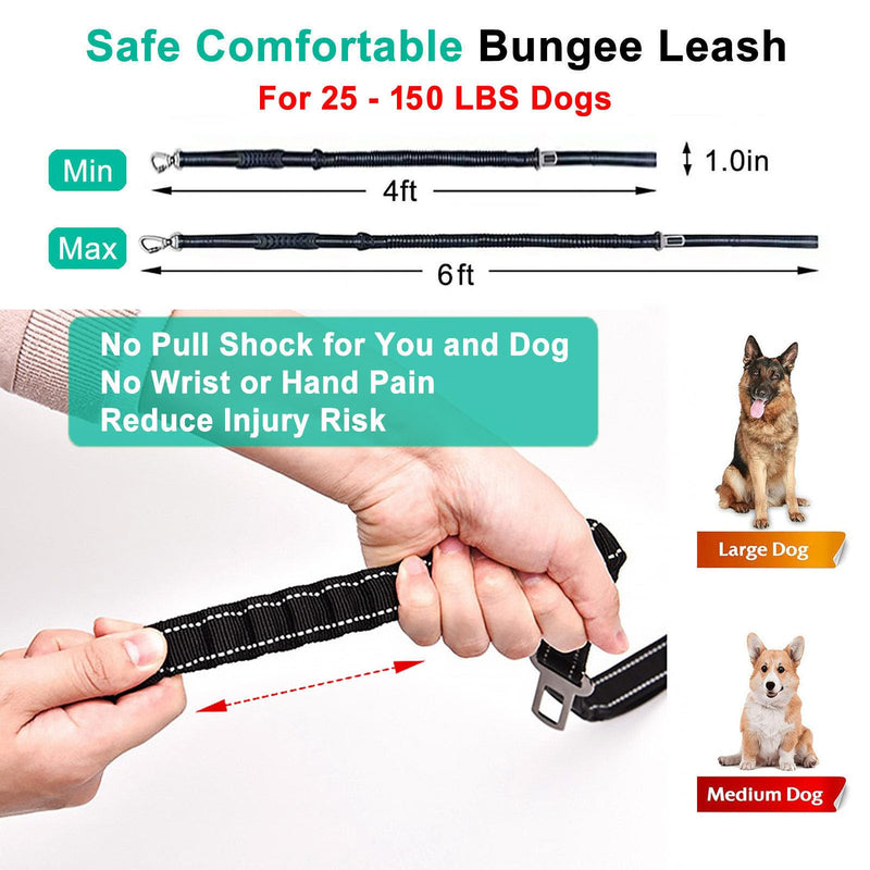 Dog Leash for Large Medium Dogs Heavy Duty,No Pull Bungee Dog Leashes with Poop Bag Holder and Car Seatbelt, Shock Absorbing Big Dog Training Lead Leash with 2 Padded Traffic Handle,Black,4ft -6ft Black Standard - PawsPlanet Australia