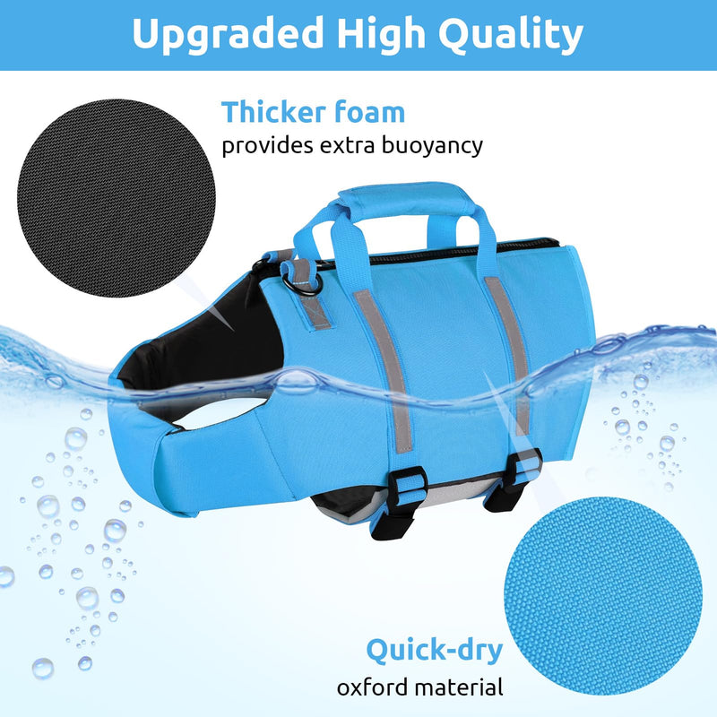SAWMONG Dog Life Jacket with Ripstop and High Flotation - Swimming Vest for Small, Medium, Large Dogs - Reflective, Lightweight - With Rescue Handle for Boating, Blue, 2XL XX-Large - PawsPlanet Australia
