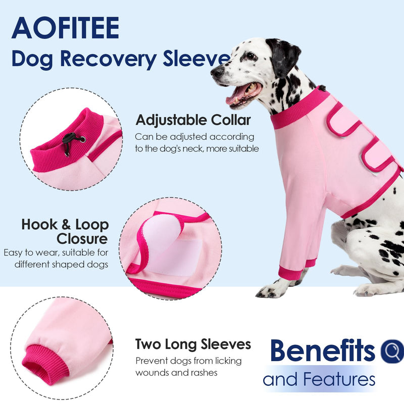 AOFITEE Dog Recovery Suit for Front Legs, Breathable Dog Leg Sleeve Right Left Thigh, Dog Anti-Licking Wounds Sleeves Dog Elbow Brace Protector, Dog Leg Cover for Joint Pain Dog Cone Alternative L(Chest Girth:21.6′′-25.6′′) Pink - PawsPlanet Australia