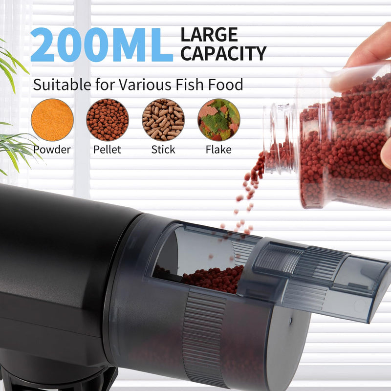 Automatic Fish Feeder Dispenser for Aquarium: 200ml Large Capacity Auto Feeders for Small Tank Turtle Betta Koi - Battery Food Feeding Timer for Flakes Pellet Vacation Weekend Day Battery Powered Design - PawsPlanet Australia