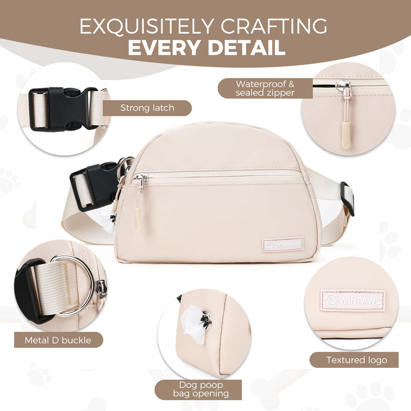 Dog Treat Pouch Pet Training Walking Fanny Pack with Built-in Poop Bag Dispenser & Waste Bag Holder | Stylish Puppy Training Essentials Supplies | Free Dog Clicker (Cream) Cream - PawsPlanet Australia