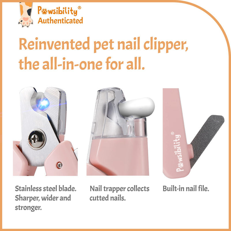 Reinvented Pet Nail Clippers for Your Pal - USB Rechargeable LED Light for Bloodline | Razor Sharp and Durable Blade | Vets Recommended Trimming Tool for Dogs and Cats - Pink - PawsPlanet Australia