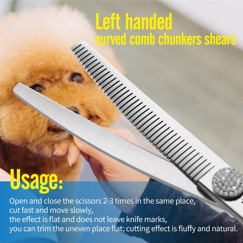 Professional Left Handed Curved Fluffers Thinner Dog Grooming Scissors Curved Comb Thinner 7.0'' Curved Thinning Shears for Dogs Pet 56 Teeth 50% Thinning Rate Japan VG10 Sharp and Durable Lefty Curved Comb Thinners 7.0 in - PawsPlanet Australia