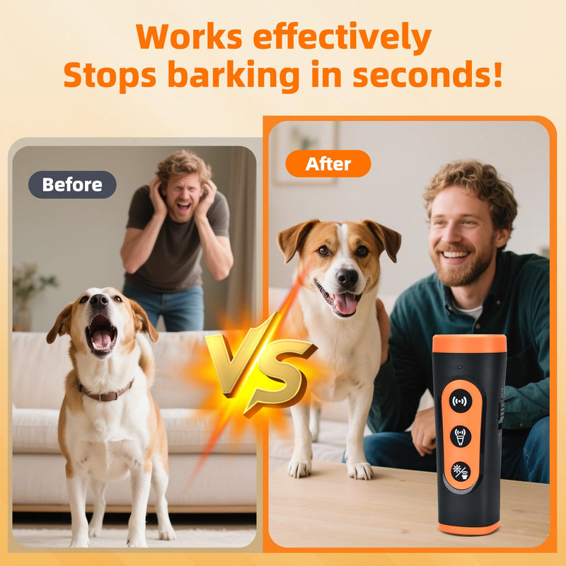 3-in-1 Ultrasonic Dog Bark Deterrent Device with Triple Emitters, 50ft Auto/Manual Bark Control, Rechargeable Battery, Strobe Light & Beep Trainer - Humane No Shock Solution for Aggressive Dogs - PawsPlanet Australia