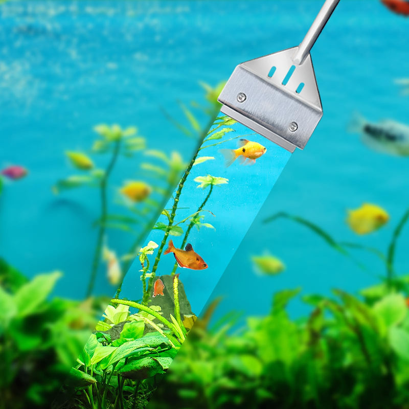 Kirecoo Algae Scraper for Glass Aquariums, 25.6" Fish Tank Cleaner, Stainless Steel Aquarium Glass Algae Scraper for Fish Tank with 10 Blades, Aquarium Cleaning tools, Fish Tank Accessories - PawsPlanet Australia