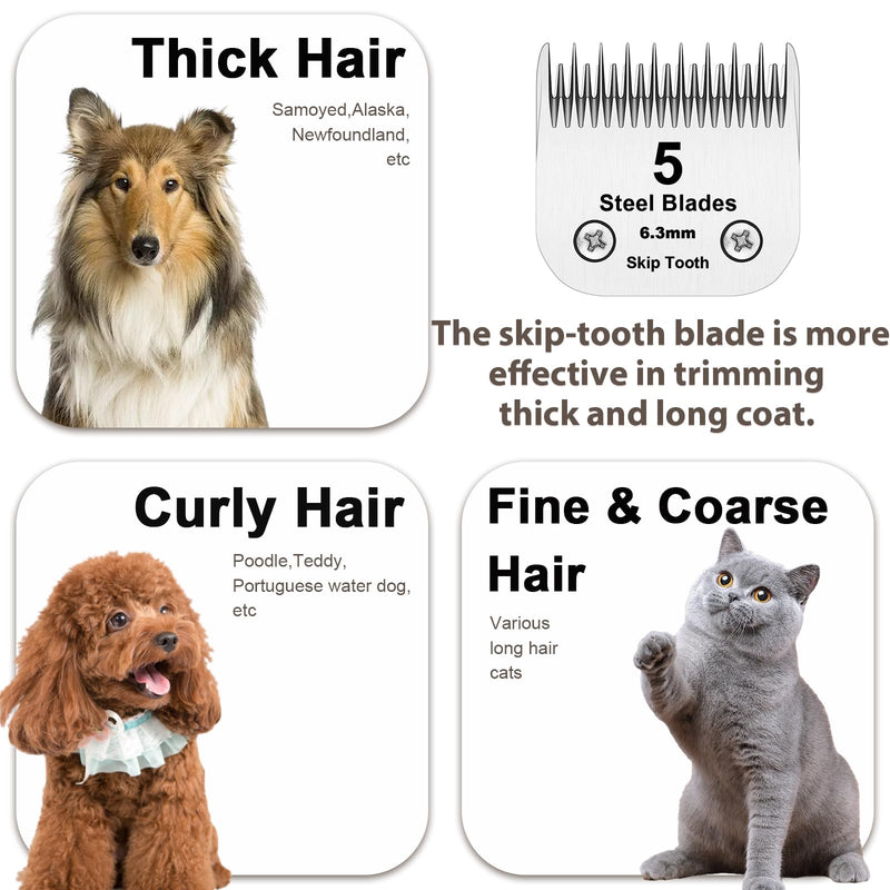 5 Skip Tooth Blades,Detachable Pet Dog Grooming Steel Blade Compatible with Andis,Oster A5,Wahl KM10 Series Clippers,Cut Length 1/4-Inch (6.4mm) 5 Skip Tooth - PawsPlanet Australia