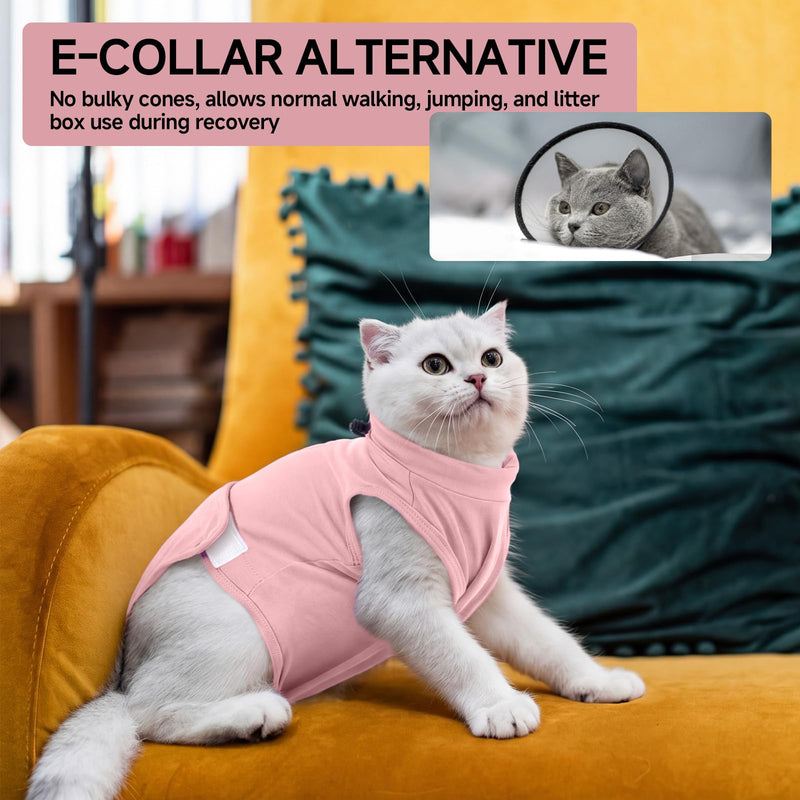 Cat Recovery Suit for Surgery, Soft Stretchy Cat Onesie, Kitten Surgical Recovery Suit with Snap Opening, Breathable Cat Body Suit After Spay, Comfortable E Collar Alternative Pink M Medium