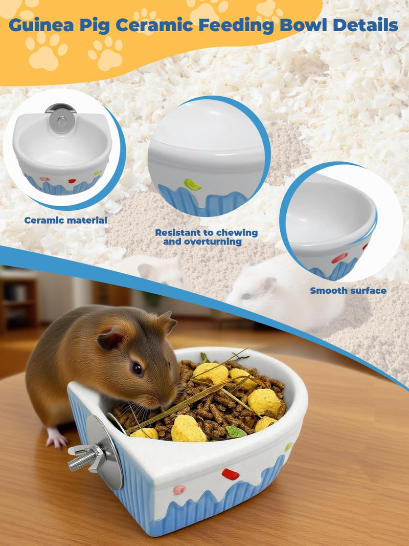 Chinchilla Food Bowl Ceramic Guinea Pig Cage Feeder Hanging Bunny Food Dish Small Animal Feeding Bowls for Syrian Hamster Ferret Gerbils (Blue) Blue - PawsPlanet Australia