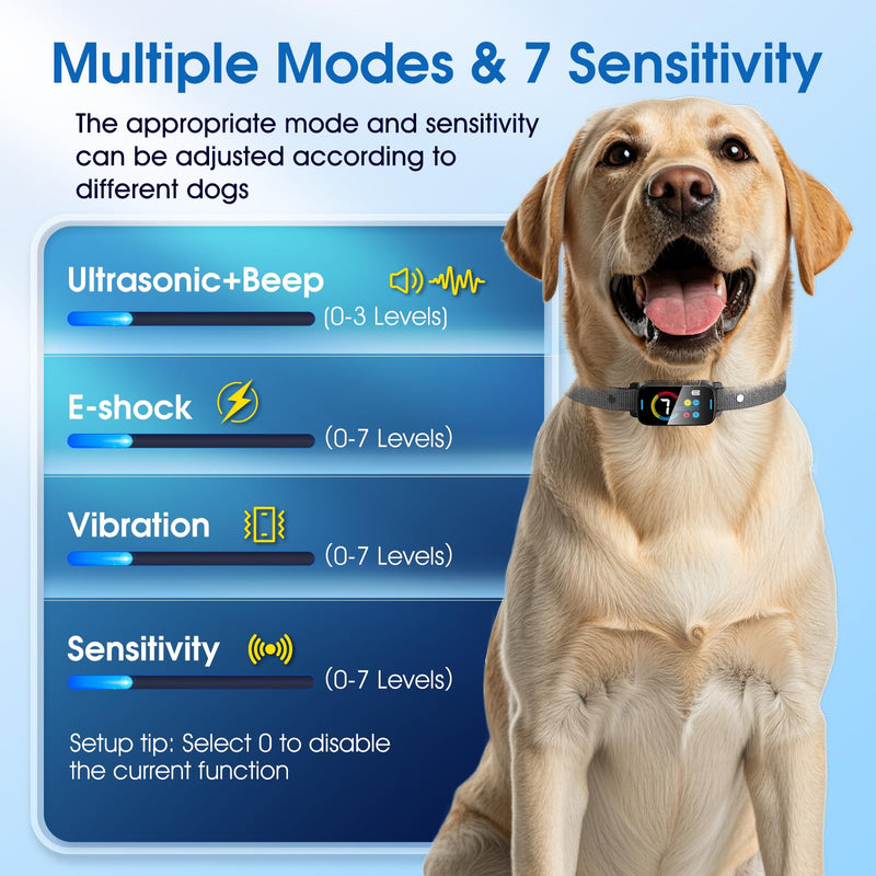 Ultrasonic Smart Bark Collar for Large Medium Small for Dogs Automatic Anti Barking Training Collar Rechargeable Bark Collar with Waterproof Vibration and Beep 7 Sensitivity Black - PawsPlanet Australia