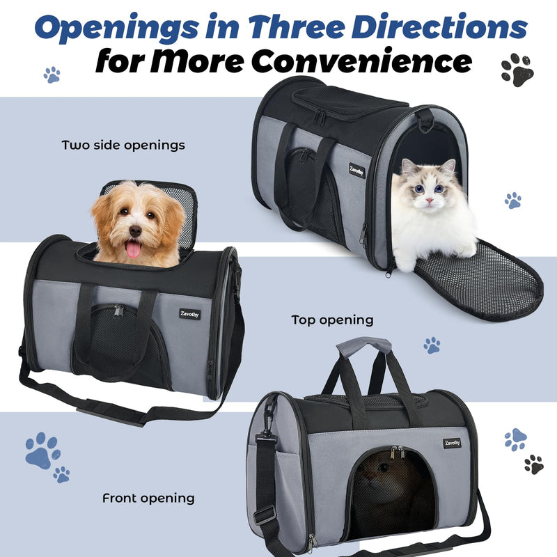 Zavothy Collapsible TSA Approved Pet Carrier for Cats & Dogs (Up to 15 Lbs, 16.54"x11.42"x9.84") – Soft-Sided Airline Travel Carrier, Grey Black Grey - PawsPlanet Australia
