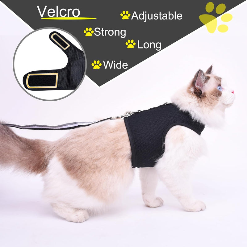 Cat Harness and Leash for Walking Escape Proof Breathable Mesh Fabric, Solid Black, Extra Large, Adjustable Cat Walking Jackets, Padded Stylish Cat Vest XL ≥ 11LBS Solid Black Mesh - PawsPlanet Australia