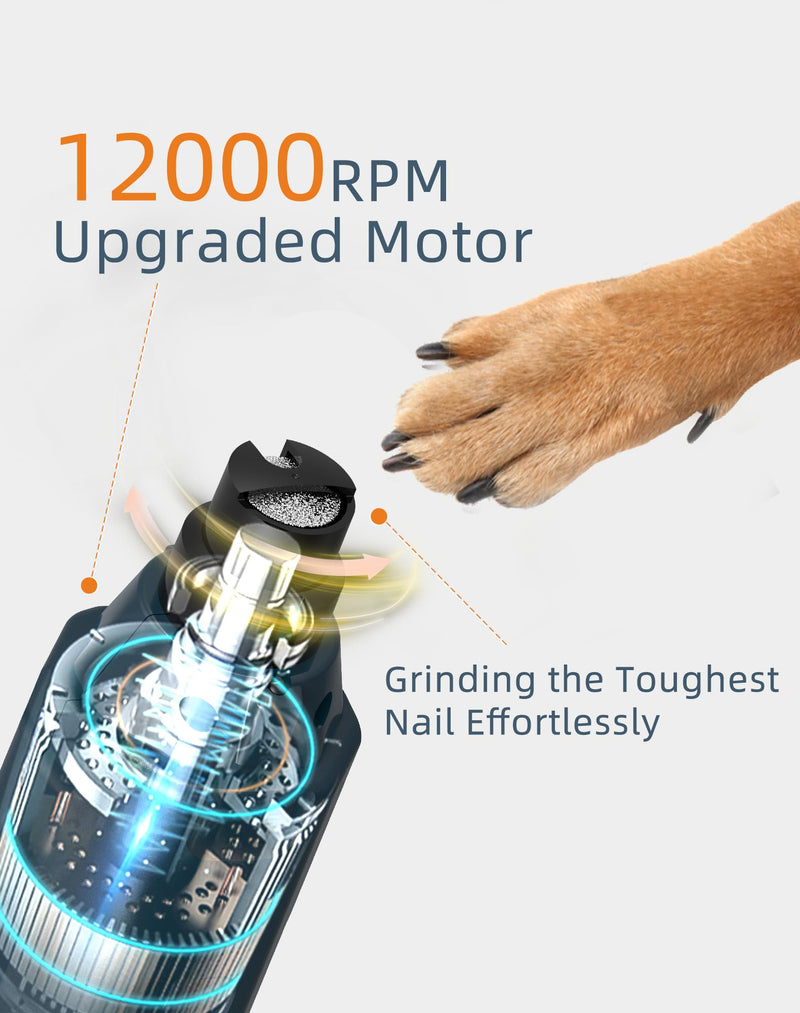 6-Speed Dog Nail Grinder& 4 Extra Grinding Heads Super Quiet (45 db)Pet Nail grinder with 2 LED Lights 12000RPM & 3 Grinding Ports with Dust Cap Dog Nail Trimmer for Large Medium Small Dogs Blue+4 Heads