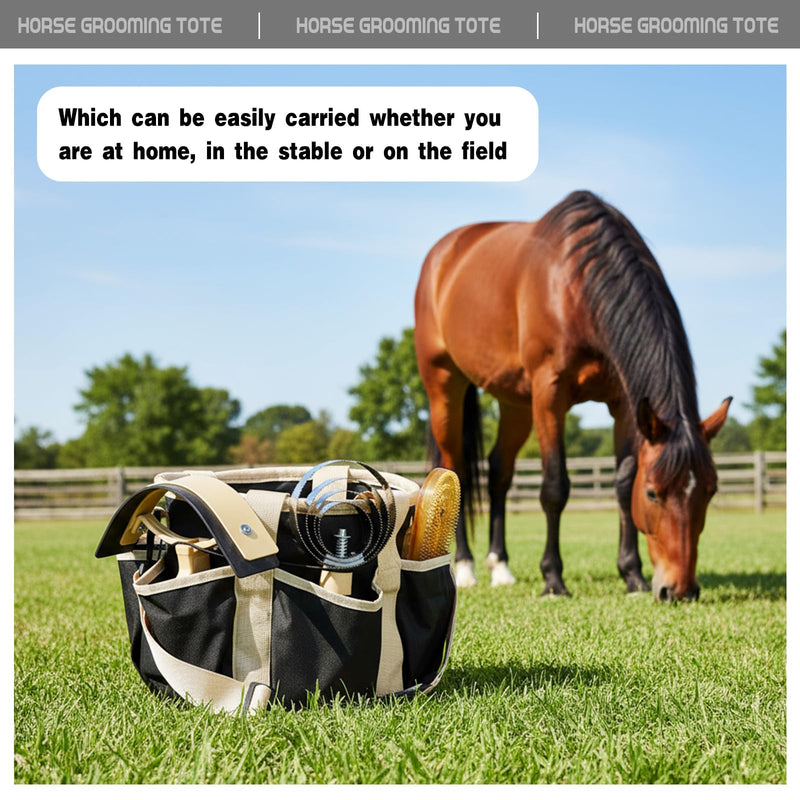 Abbylike Grooming Tote Bag for Horses and Dogs Organize Tack Tools Equestrian Grooming Kit Care Portable with Multiple Pockets for Supplies (Stylish,10.63 x 10.63 x 9.45 Inch,Khaki and Black) Khaki and Black 10.63 x 10.63 x 9.45 Inch Stylish - PawsPlanet Australia