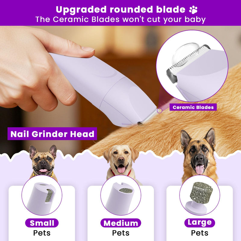Dog Paw Trimmer - 4-in-1 Dog Clippers Grooming Kit with Low Noise & IPX7 Waterproof Design Includes Comb Paw Trimmer Nail Grinder - Rechargeable & Cordless Pet-Friendly Clipper (Purple) Lavender - PawsPlanet Australia
