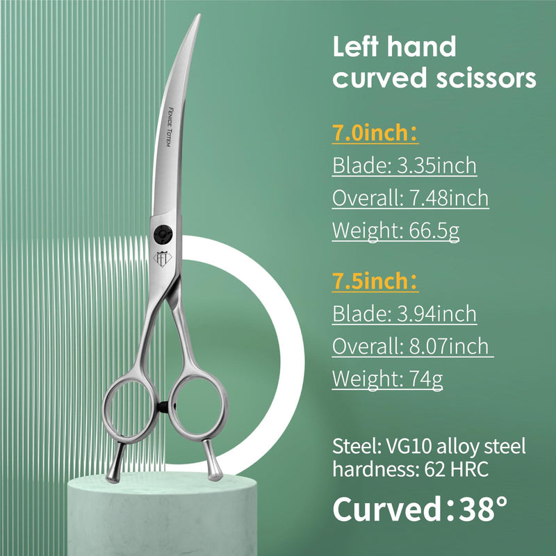 Dog Grooming Scissors: 7.0" Left Handed Pet Shears Made Of Advanced Stainless Steel Alloy for Trimming Dogs Cats and Other Pets Face and Paws Curved 7.0" - PawsPlanet Australia