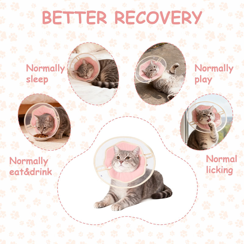 Soft Adjustable Cat Recovery Collar, Lightweight Waterproof Elizabethan Cone for Cats – Comfortable Protective Collar to Prevent Licking After Surgery, Grooming & Skin Care (Pink, L) Pink