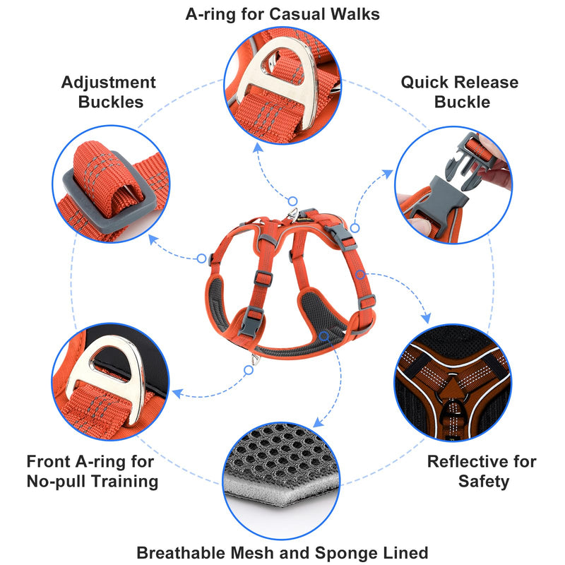 Plutus Pet No Pull Dog Harness, Release at Neck, Soft Padded, Reflective Adjustable Dog Vest Harness for Small, Medium, Large Dogs(Orange, L) Orange - PawsPlanet Australia