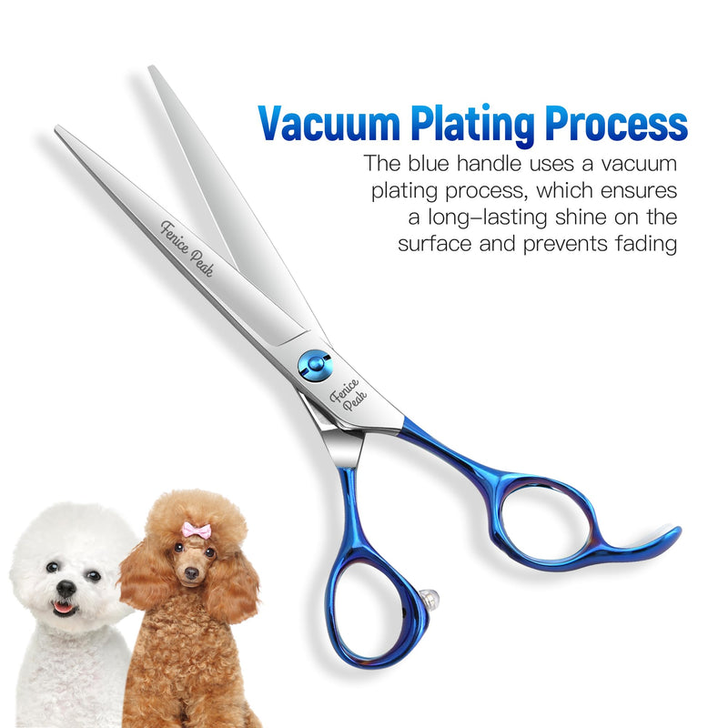 Fenice Peak Grooming Scissors for Dogs 7 inch Straight Pet Grooming Scissors Ergonomically Designed Blue Handles Ideal Dog Shears for Precise Trimming Easy Use. - PawsPlanet Australia