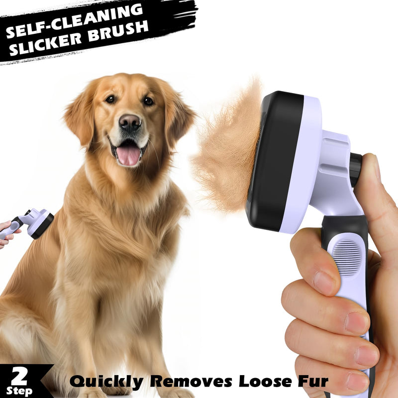 3PCS Self Cleaning Slicker Brush & Pet Grooming Rake & Bath Brush for Dogs,Cats and Horses | Double-Sided Dematting Comb & Skin Friendly Deshedding Grooming Tool | Pet Supplies(Light Purple Black) H-Light Purple Black - PawsPlanet Australia