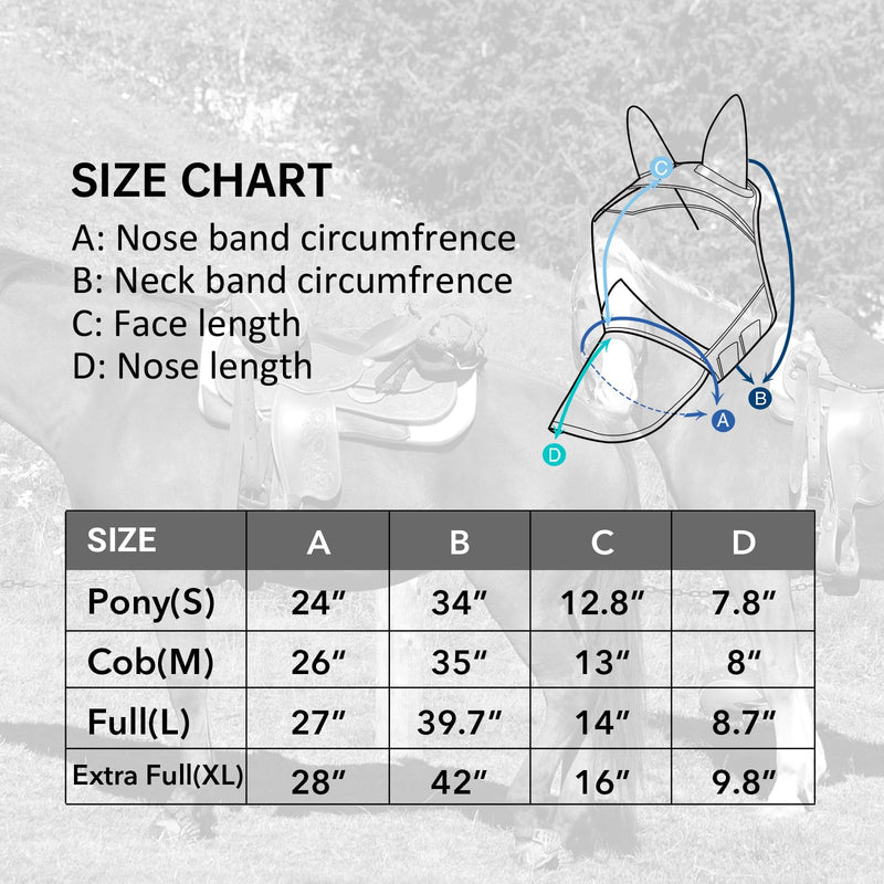 Harrison Howard Horse Fly Mask with Ears & Long Nose Cover, UV Protection, Fine Mesh Fly Mask for Horses, Large Eye Space & Soft Fleece Edging for Turnout & Grazing Orange/Black M