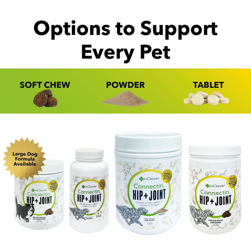 InClover Connectin Natural Hip & Joint Supplement for Dogs with Glucosamine, Chondroitin & Hyaluronic Acid - Soft Chew for Dog Mobility, Comfort & Active Lifestyle Support, 20 Count Soft Chews - PawsPlanet Australia