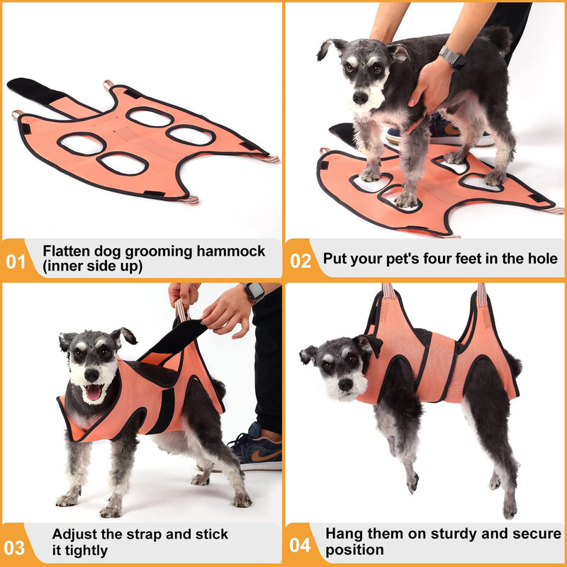 Kkiimatt Cat Dog Grooming Hammock Harness, XS Pet for Puppy Small Dogs/Cats, Nail Trimming with Clippers Sling Wide Strap Sewed on Restraint Bag, Pink Orange - PawsPlanet Australia