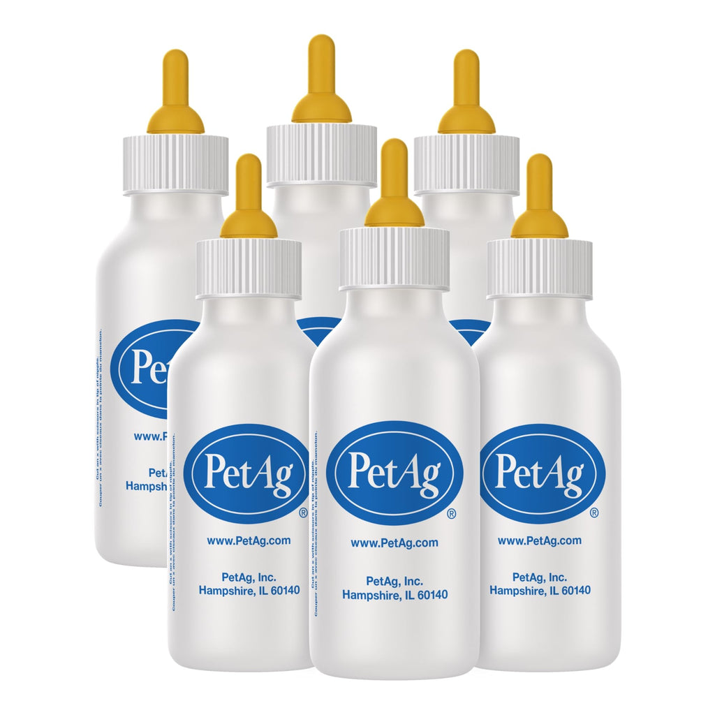 Pet-Ag Nurser Bottle - 2 oz, Pack of 6 - Promotes The Natural Feeding of Liquids - Designed for Small Animals - Durable & Easy to Clean