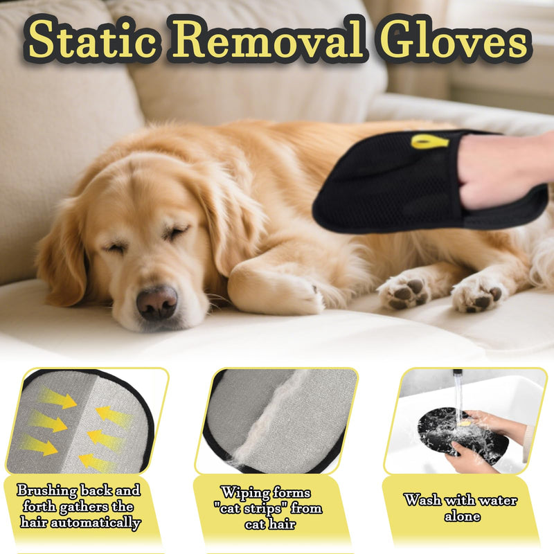 2 Pcs Pet Hair Removal Glove, Cat Dog Electrostatic Hair Remover Grooming Glove Washable Reusable Cat Grooming Glovesfor Sofa, Bed, Carpet, Clothing (Black) - PawsPlanet Australia