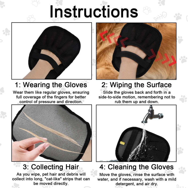 1 Pair Pet Hair Removal Gloves, Reusable Five-Finger Electrostatic Grooming Remover Gloves with Comb Brush Tool Supplies for Cat Dog Hair Removal on Furniture Couch Pet Bed Carpet Rug Curtains