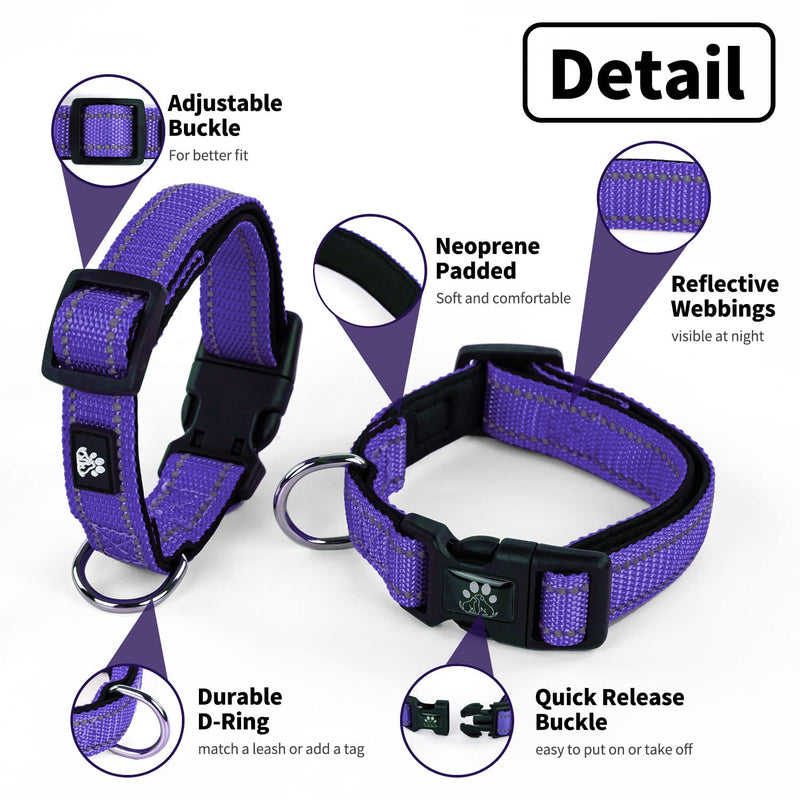 NESTROAD Reflective Dog Collar and Leash Set,Soft Neoprene Pet Collar with Quick Release Buckle,Adjustable Nylon Dog Collars for Small Medium Large Dogs(Small Collar + 5FT Leash,Purple) Small(10-15" Length,3/4" Width) Purple