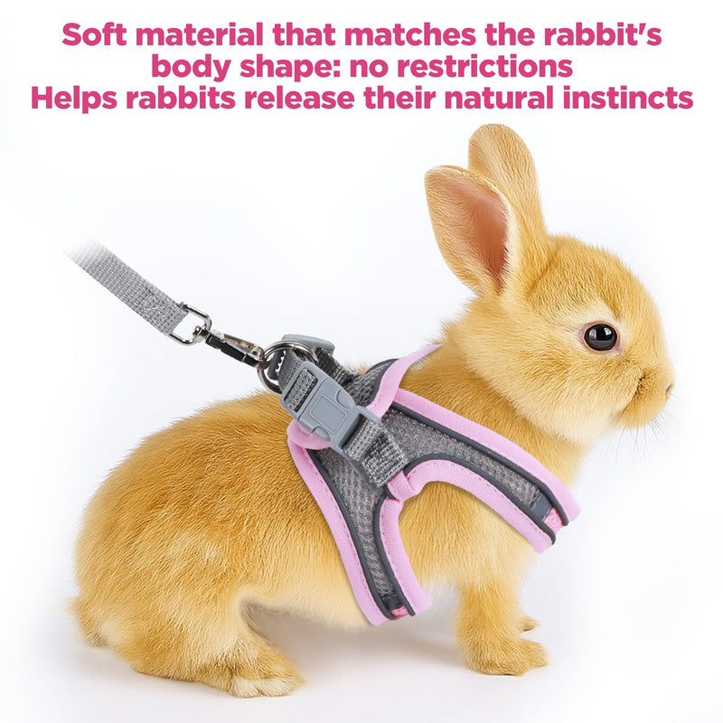Bunny Harness and Leash Adjustable Bunny Harness and Leash Set, Breathable Pet Vest, Small Dog Harnesses, Small Kitten Puppy Rabbit Walks Accessories, with Reflective Strips, Pink and Grey - PawsPlanet Australia