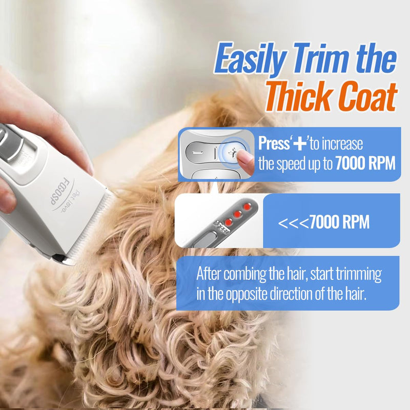 Dog Clippers for Grooming with 1 Dog Grooming Comb 3-Speed Low Noise Powerful Rechargeable Cordless Pet Grooming Trimmers for Small & Large Dogs Cats Pets with Thick & Heavy Coats GroomingClippers(White) - PawsPlanet Australia
