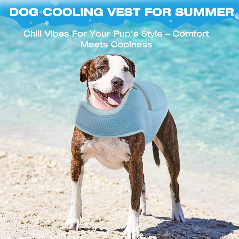 ROZKITCH Dog Cooling Vest Harness, Evaporation Cooler Jacket with Adjustable Hook and Loops for Outdoor Hunt Camp Training Reflective Design for Summer, UV Protection Dog Cooling Jacket Blue 2XL 2X-Large BlueWhite